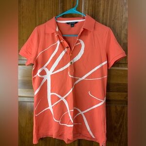 Women’s size medium, Lauren Ralph Lauren pink/peach polo with RLL design